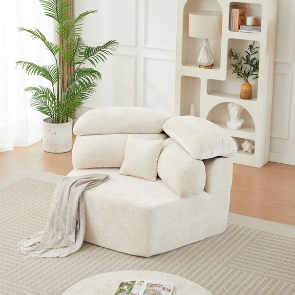 Leumius 53" Single Sofa,Oversized Modular Sofa Lounge Chair with Stylish Envelop Sesign Pillow,Pentagonal Sofa Boneless Couch for Living Room,Beige Chenille