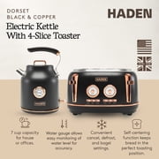 Haden Dorset Electric Water Kettle & 4 Slice Wide Toaster, Black & Copper