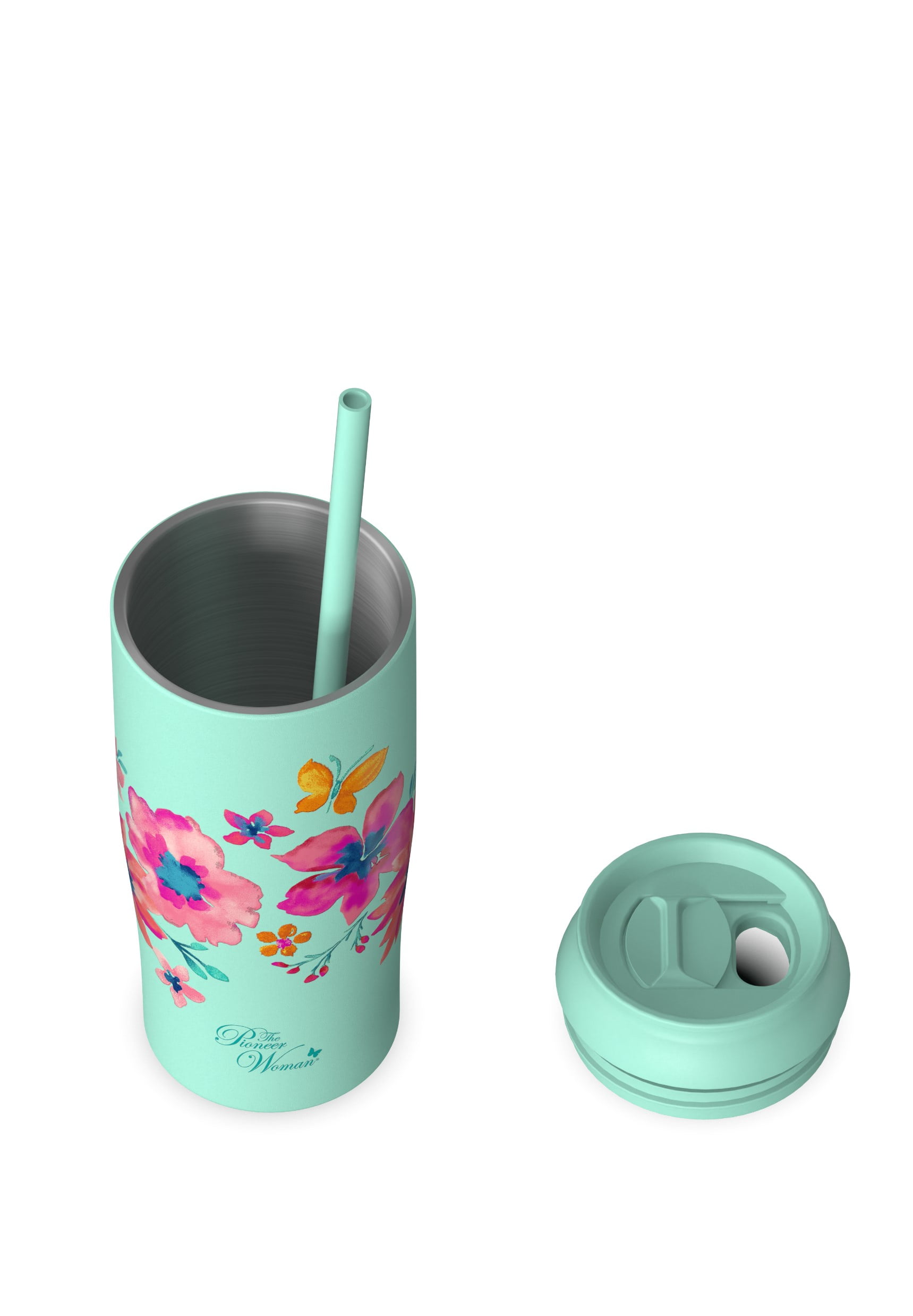 (2 pack) The Pioneer Woman 17oz Fresh Floral Stainless Steel Cooler Tumbler, Teal