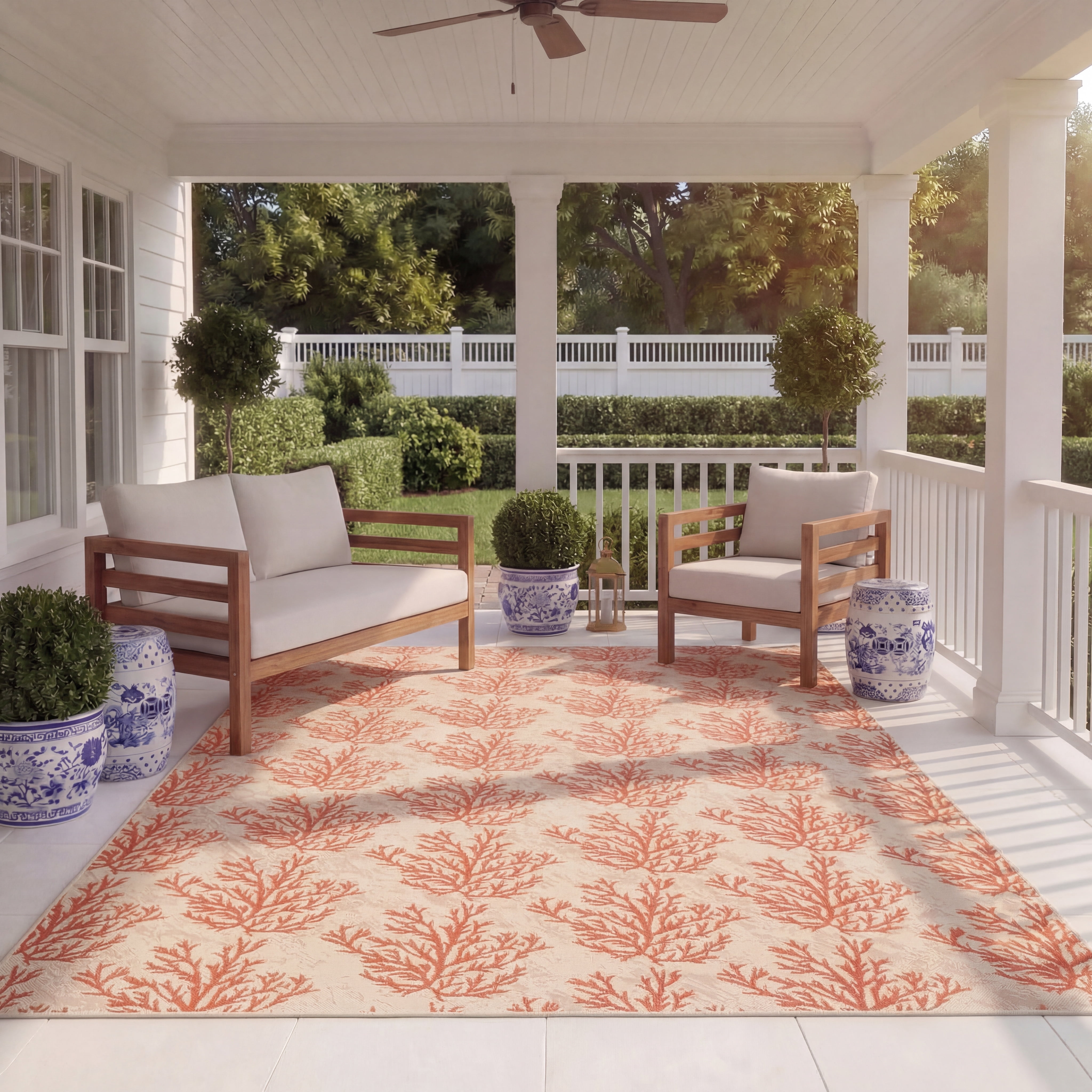 Safavieh Courtyard Fionntan Botanical Indoor/Outdoor Area Rug, Beige/Terracotta, 5'3" x 7'7"