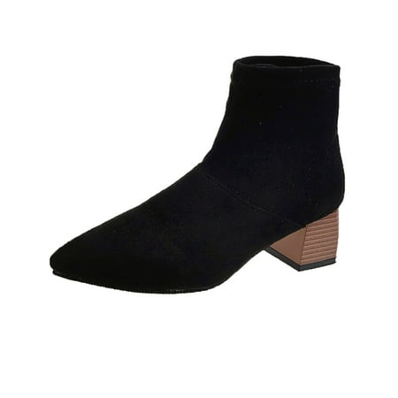 

iOPQO Women s Ankle Boots Boots Short Heel Block Set Boots Side Foot Solid Women s Suede Fashion Color women s boots suede suede chunky heel Black 39