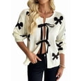 thumbnail image 3 of Women Tie Front Sweater Cardigan Trendy Y2k Knitted Cardigan Cream White L, 3 of 10