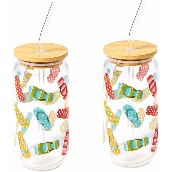 Glass Tumbler with Bamboo Lid and Straw - Set of 2 - 16oz