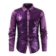 thumbnail image 1 of Camisas Para Hombre Manga Corta Club de hombres Color sólido Oro Lentejuelas calientes Moda Personalidad Camisa de manga larga (Purple, XXL), 1 of 6
