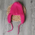 thumbnail image 6 of XIAOCHA Rib‑Knit Earflap Beanie for Women Solid Outdoor Fall‑Winter Headwrap,Hot Pink, 6 of 7