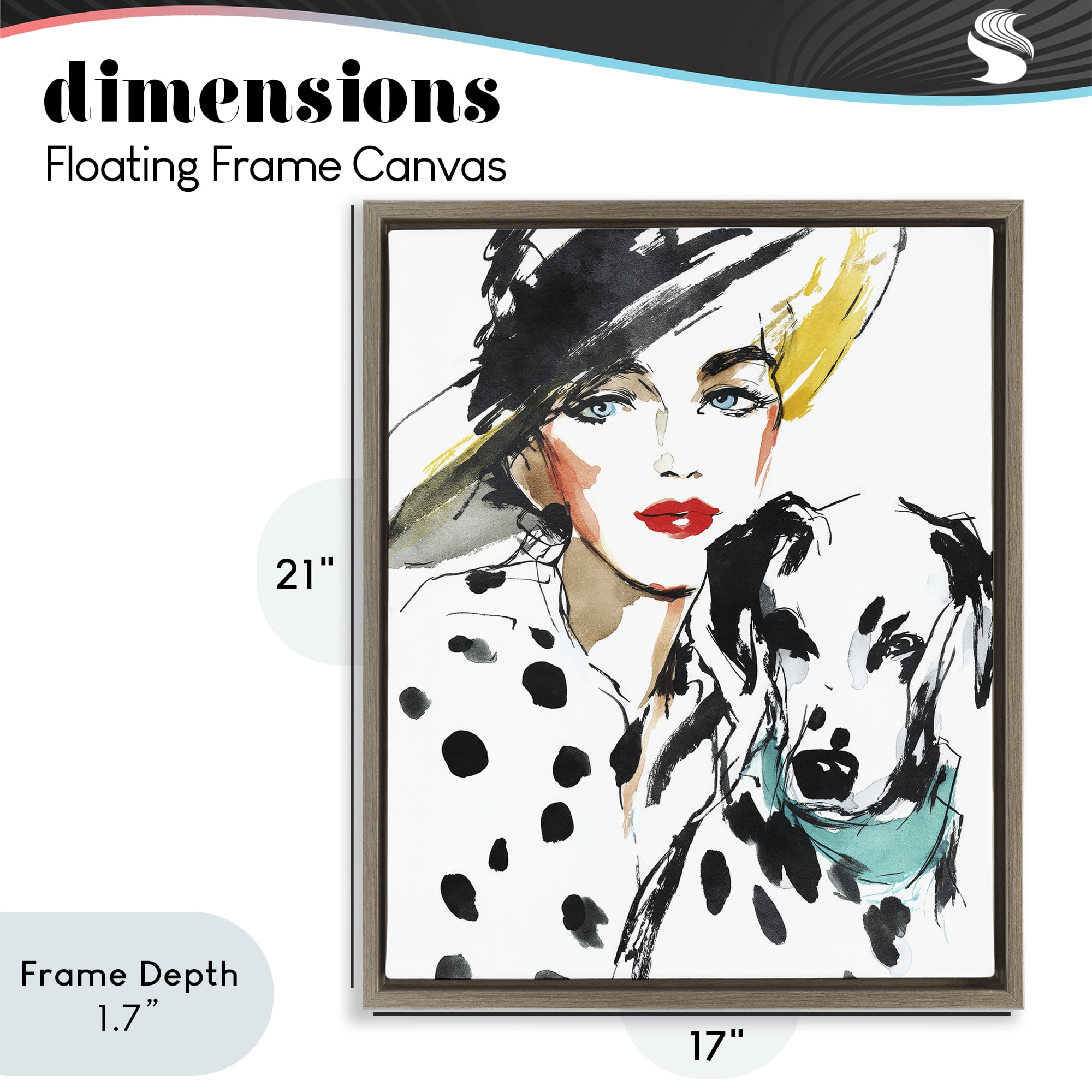 Stupell Industries Trendy Dalmatian Muse Brown Framed Floater Canvas Wall Art, design by Svetlana Aleynikova