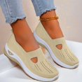 thumbnail image 3 of Stichou Women's Woven Orthopedic Breathable Soft Shoes, Lightweight Comfortable Mesh Stretch Sneakers,Go Walking Slip on Diabetic Foam Shoes Beige, 3 of 8