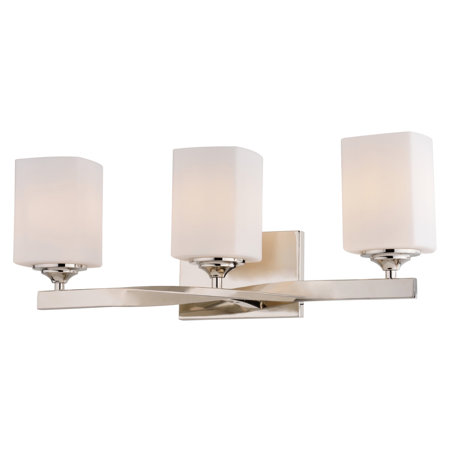 Robey 3 Light Polished Nickel Transitional Bathroom Vanity Fixture White Glass