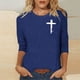 thumbnail image 3 of Mujeres Tres Cuartos de Manga Tops Moda Impresa Suelta Casual Cuello Redondo Suéter Blusa con Mangas 3/4, Mezcla de Poliéster para el Uso Diario de Verano, 3 of 5