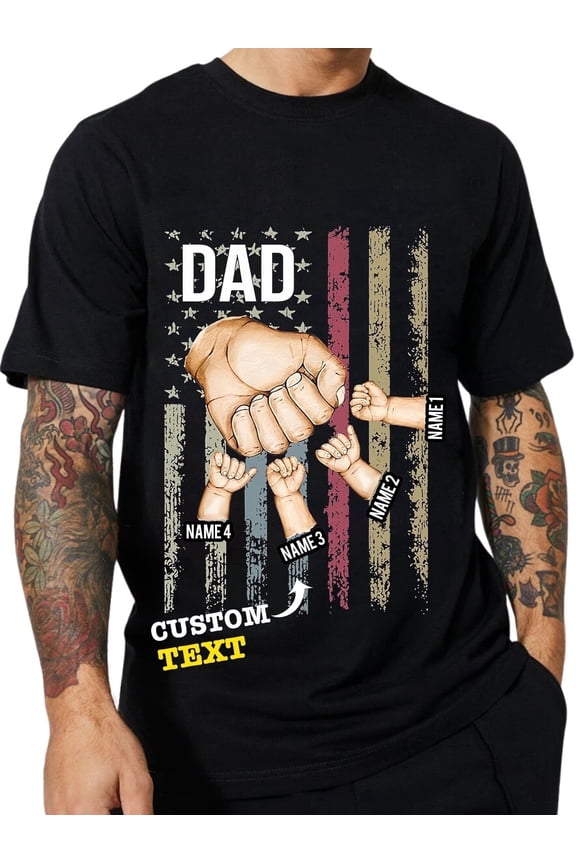 Personalized Fathers Day Gift for Dad Fist Bump Dad T-Shirts 100% Cotton Custom Family Tee, Birthday Present from Son Daughter Wife S,XXXL