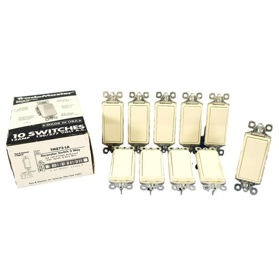 10 Pass & Seymour Light Almond Decorator Rocker Wall Switches 3-Way 15A TM873-LA