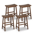 thumbnail image 1 of Gymax Solid Wood Saddle Bar Stools Set of 4 Backless Wooden Barstools w/Footrests Brown, 1 of 10