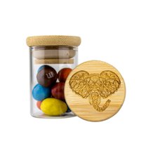 Geometric Elephant - 1oz Glass Food Storage Jar and Decorative Airtight Bamboo Lid - Multi-Use Storage Container for Herbs, Tea, Candy, Q-Tips, for The Bedroom, Kitchen, & Bathroom by Hakuna Supply