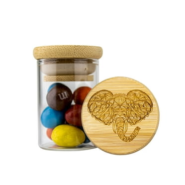 Geometric Elephant - 1oz Glass Food Storage Jar and Decorative Airtight Bamboo Lid - Multi-Use Storage Container for Herbs, Tea, Candy, Q-Tips, for The Bedroom, Kitchen, & Bathroom by Hakuna Supply