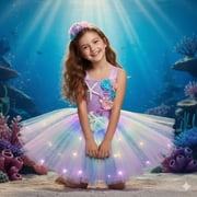 Jurebecia Princess Tutu Dress Girls Halloween Costume Color Led Light up for Halloween Birthday Party Kids 6,4-5Years