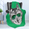thumbnail image 4 of Sunglasses Soft Flannel Fleece Throw Blanket, Illustration of an Exotic Wolf Portrait in Greyscale Drawn by Hand, Cozy Plush for Indoor and Outdoor Use, 70" x 90", Green Dark Grey White, by Ambesonne, 4 of 5