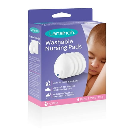 Contoured Comfort Disposable Nursing Pads Lansinoh Reusable Washable Nursing Pads with Superior Absorbency & Comfort, Pack of 4 Pads & Wash Bag ()