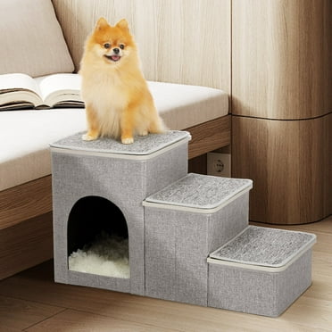 PAWZ Road Dog Step Stair 3 Steps Storage Ladder 16" Pet stairs for Small and Medium Dogs, Gray