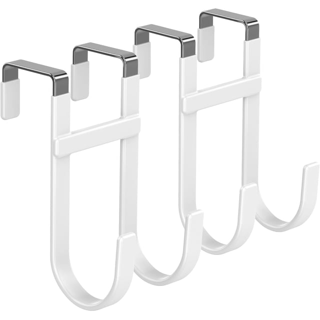 Pack de 2 Ganchos Dobles para Colgar sobre Puertas de Alta Resistencia con Recubrimiento de Goma Antideslizante en Blanco para Toallas Ropa y Bolsos