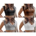 thumbnail image 5 of Femmes V Col Crop Tops Été Slim Fit Short T Shirt Patchwork Manches Courtes Côtelé Stretch Navel Shirt, 5 of 5