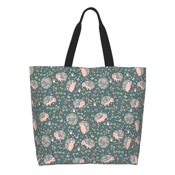 Disketp Hedgehogs and Flowers Bolsa Tote Estampada para Mujer, Bolso de Hombro y de Mano para Compras y Viajes