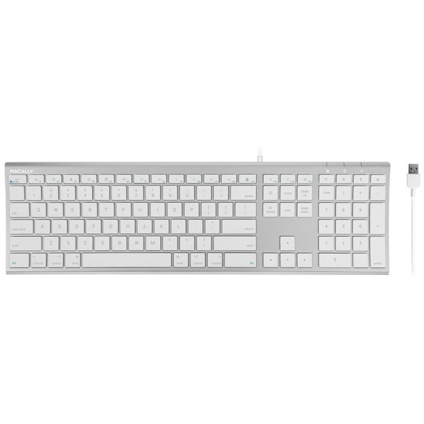Macally Ultra-Slim USB Wired Computer Keyboard for Apple MacBook Pro/Air, iMac, Mac Mini, Mac Pro, Windows PC Laptops/Desktops and Notebooks | Plug and Play - No | Silver Finish (ACEKEYA) -