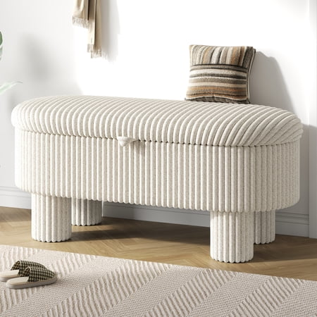 Christopher Knight Home 43 Modern Storage Ottoman Bench Corduroy Upholstered Lift-Top Seat Beige