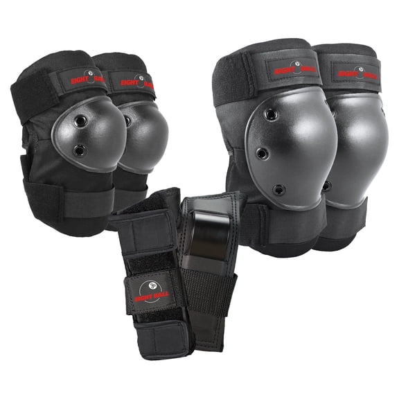 Eight Ball Kids 5 Plus Sport Knee Pad, 7.75" Assembled Width, Set of 3, Black