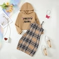 thumbnail image 2 of Kucnuzki 13 Years Big Girl Outfits 14 Years Big Girl Dress Sets Sleeveless Off the Shoulder Dress Plaid Slim Dress + Long Sleeve Hoodie Brown, 2 of 8