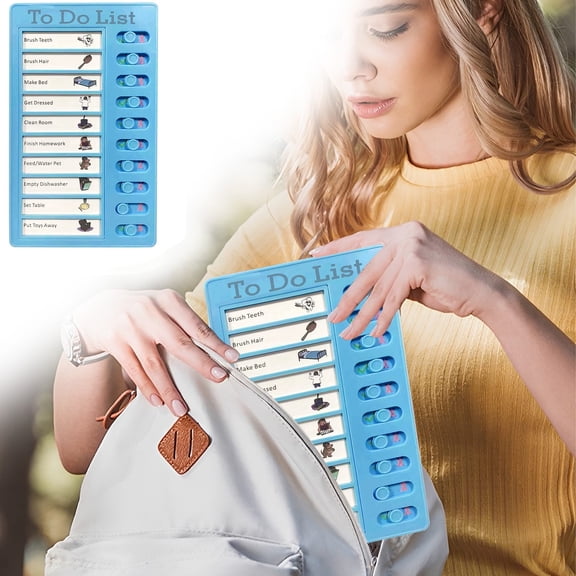 Chore Chart Board - Daily To Do List Tracker - Portable Checklist Board for Adults - Task Management Planner - 1 Pack - Blue