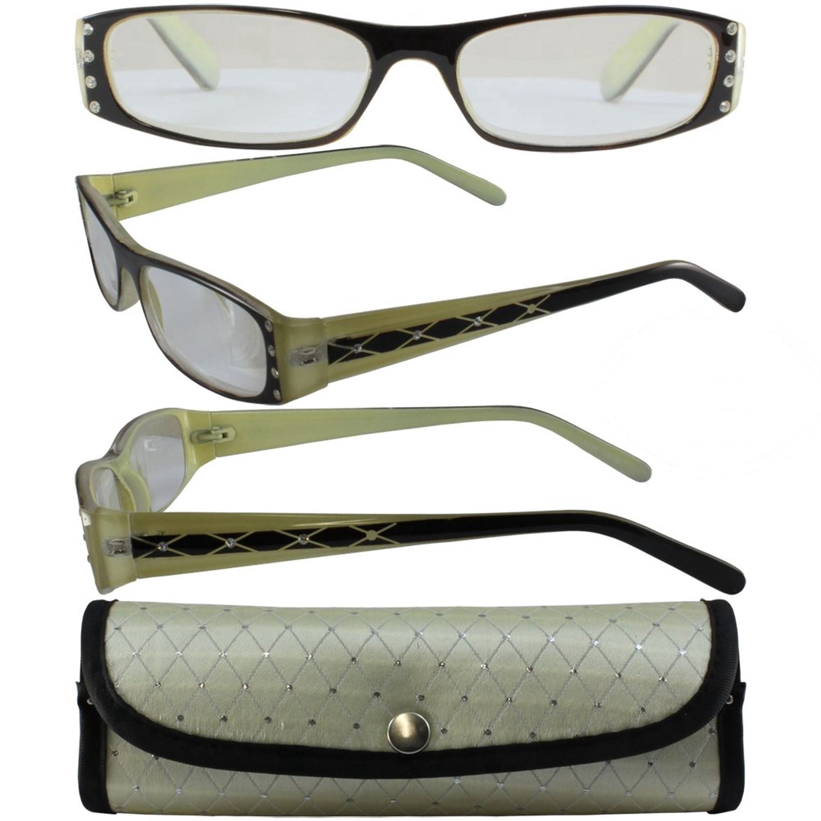 READERZ Women's Reading Glasses: Beige and Black Frame and Matching Case +5.00 Magnification Aspheric Lenses