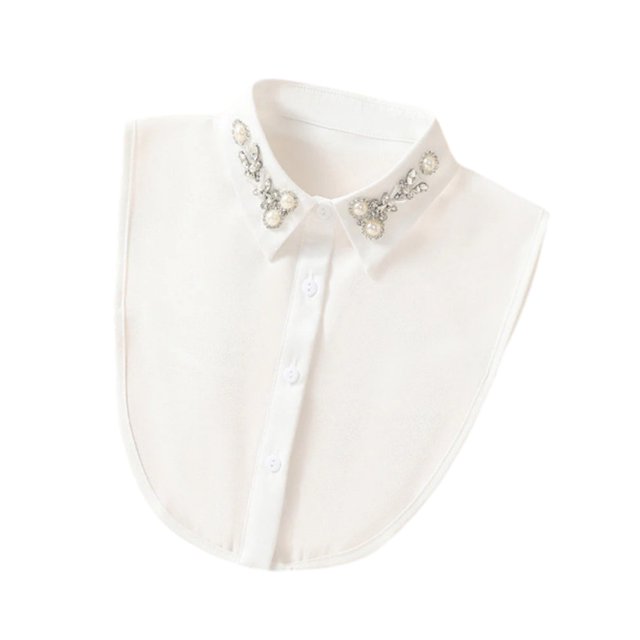 Cuello falso de camisa con diamantes de imitación y perlas de imitación, desmontable, ajustable, adornado, para medio cuello de camisa, accesorio formal para eventos.