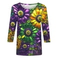 thumbnail image 5 of Feancey Tops for Women 3/4 Sleeve Mardi Gras Shirts Dressy Trendy Mask Graphic Crewneck Tees Holiday Casual Loose Carnival Themed T-Shirts Multicolor XXL, 5 of 6