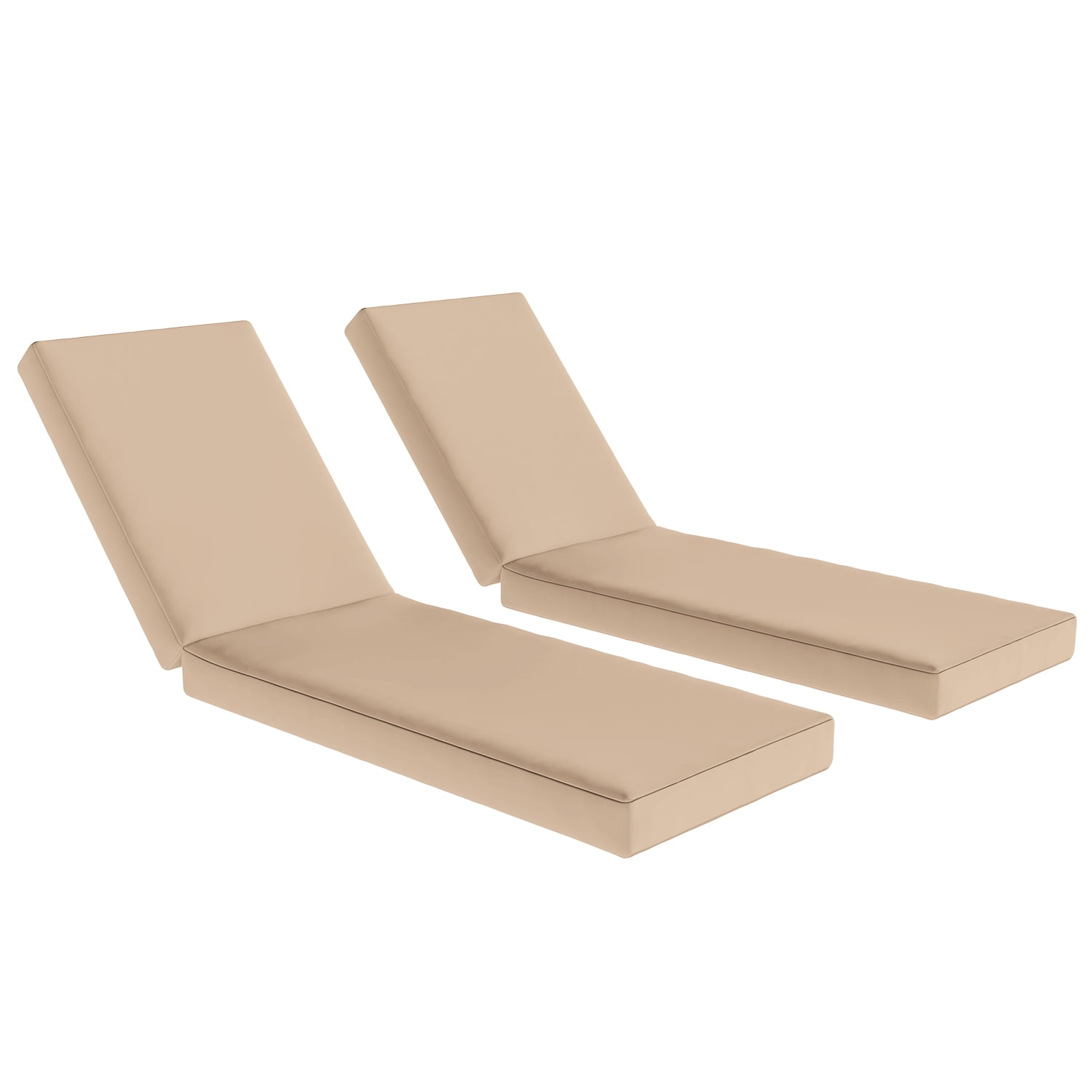 BaPiPro Beige 2‑Pack All‑Weather Outdoor Chaise Lounge Cushions, Waterproof High‑Density Patio Recliner Pads, Detachable Zipper Covers & Anti‑Slip Tie‑Downs, High‑Rebound Foam for Pool Garden Patio