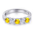 thumbnail image 3 of Gem Stone King 925 Sterling Silver Yellow Sapphire and White Moissanite Wedding-Bands Ring for Women | 0.80 Cttw | Round 3.5MM | Gemstone September Birthstone | Size 5, 3 of 7