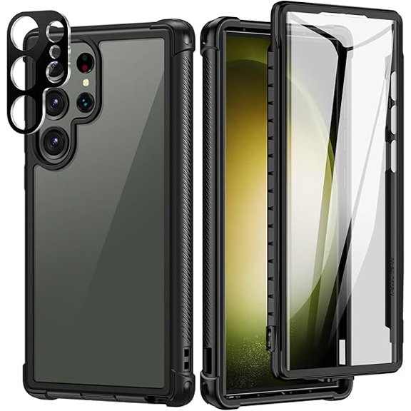 can Designed for Samsung Galaxy S23 Ultra Case, Full Body Shockproof Cover, with Built-in Screen Protector Slim Fit Protective Case for S23 Ultra 6.8", Black