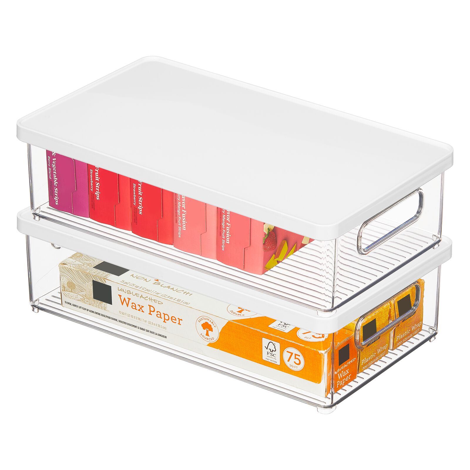 mDesign Plastic Stackable Kitchen Storage Bin Box with Handles