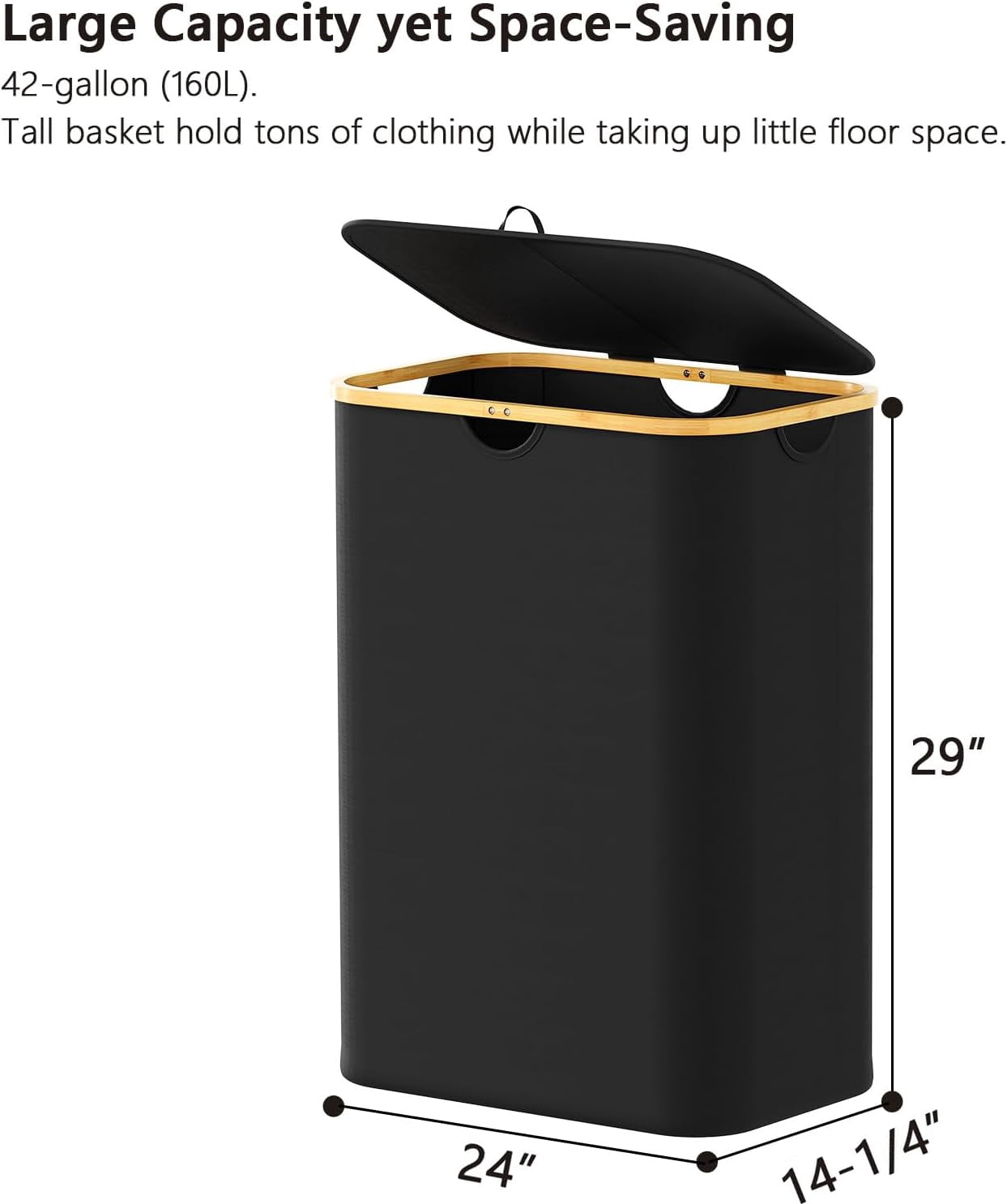 SpaceAid Double Laundry Hamper 2 Section with Lid and Removable Laundry Bags, 160L Clothes Basket, Black