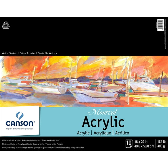 Canson Artist Series Acrylic Paper, Foldover Pad, 16x20 inches, 10 Sheets (185lb/400g) - Artist Paper for Adults and Students