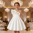 thumbnail image 4 of WAYUTE Girls' Dresses Elegant One Shoulder Elastic Waist Solid Color Pleated A Line Princess Dress for Kids Birthday Party Casual Outdoor, 4 of 7
