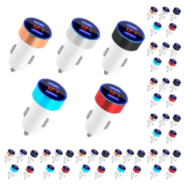 Moyic de pantalla de dígitos para teléfono móvil de coche DC 5V 3.1A, adaptador de carga USB de aleación de aluminio para enchufe de Plata blanca 10piezas
