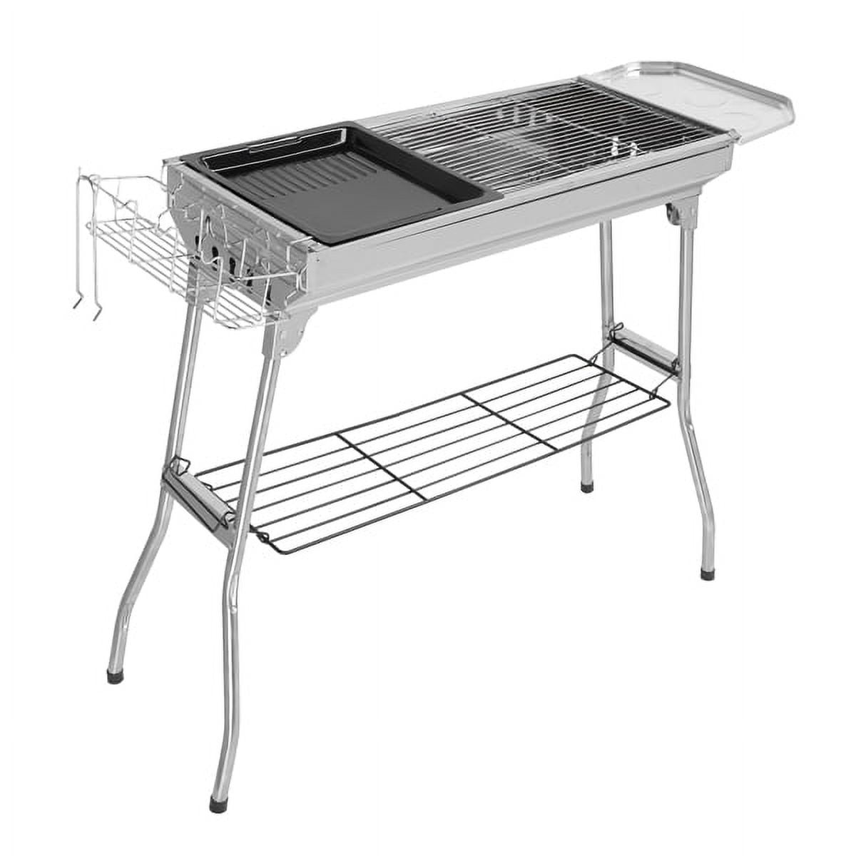 Portable Stainless Steel Charcoal Grill, Outdoor BBQ Grill with 2 Cooking Grates & Baking Tray, Lightweight for Camping Picnic Backyard