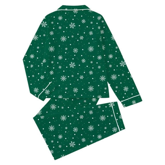 Tiweut Womens' Leisure Pajamas Sets for Christmas Flannel Long Sleeve Lapel Tops and Long Pants Cozy Loungewear Floral Print Holiday Season Nighttime Holiday Ladies Sleepwear Set,Green,L