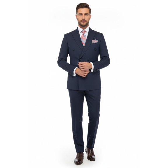 Men Suit BERLUSCONI Turkey 100% Italian Wool 180's Double Breasted #Ber32 Navy