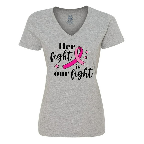 Inktastic Breast Cancer Awareness Her Fight is our fight Women's V-Neck T-Shirt
