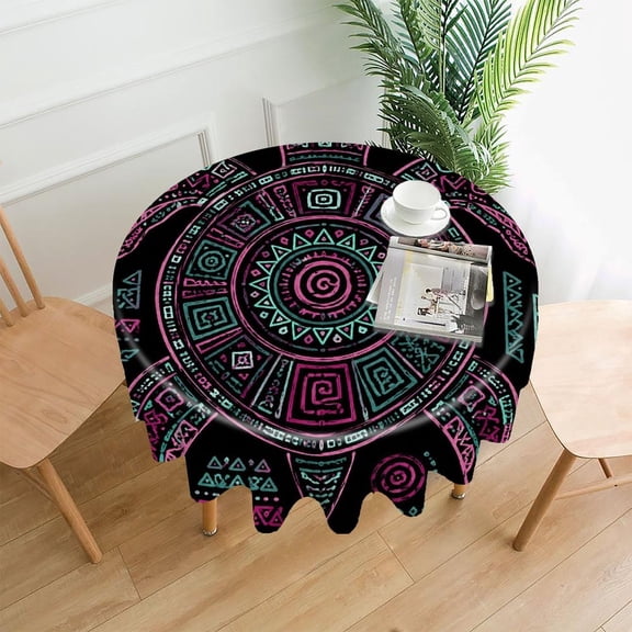 RKSupls 60 Inch Round Tablecloth, Neon Tribal Turtle Premium Polyester Straight Edge Wrinkle Resistant Washable Table Cover for Party Home Dining Decor