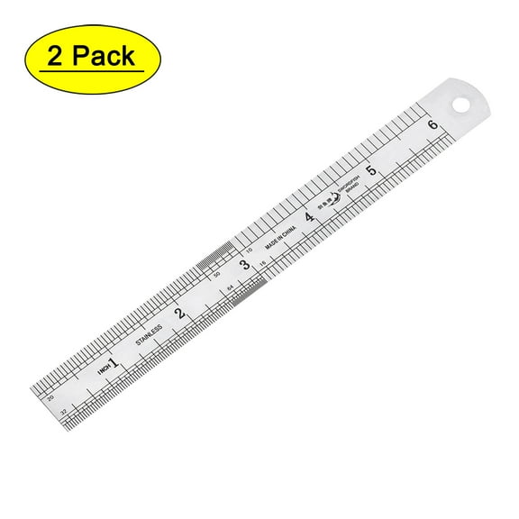 15cm 6 Inch Stainless Steel Straight Ruler Measuring Tools with Hanging Hole 2 Pack
