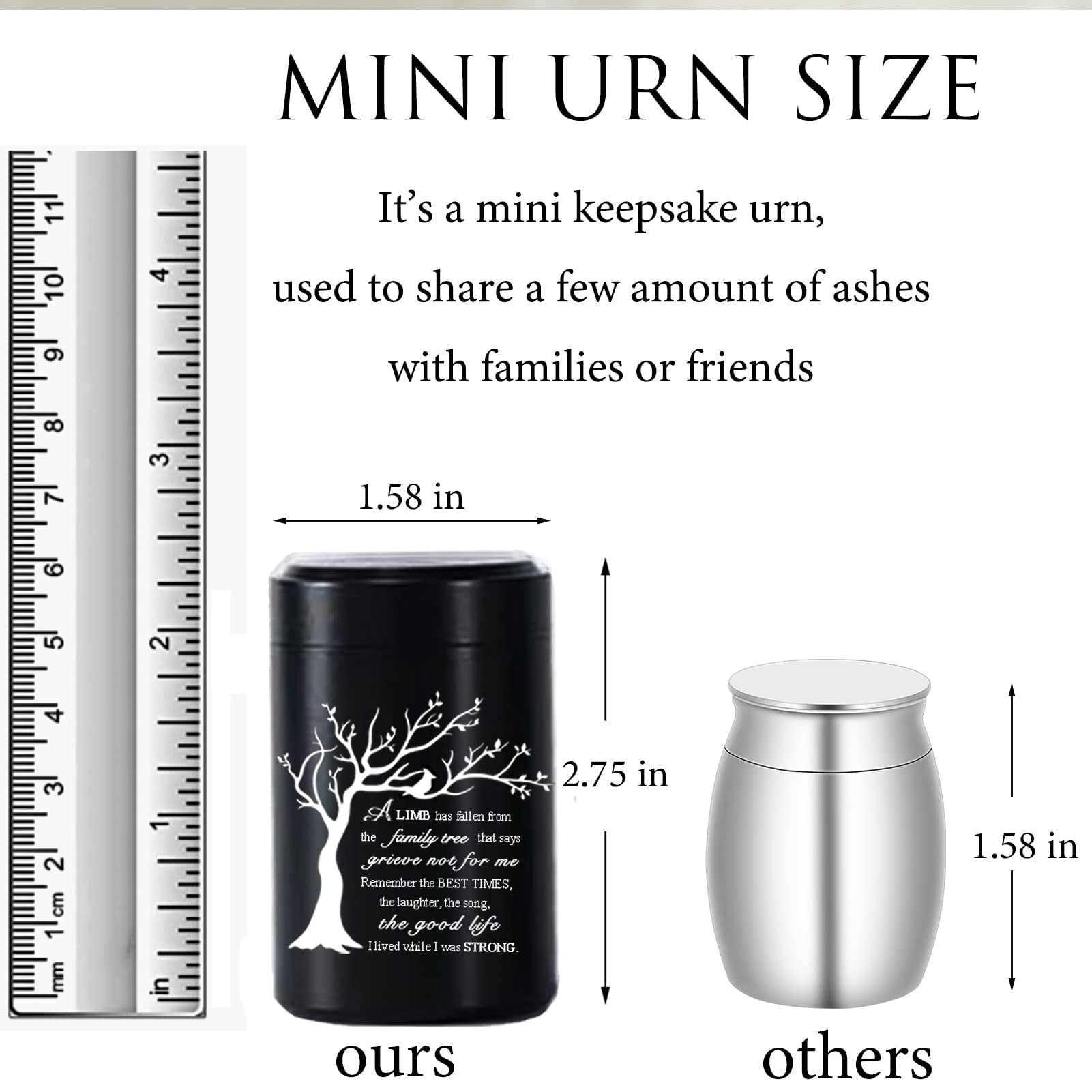 Limbo's Small Keepsake Urns - Set of 4 Aluminium Mini Urns for Human/Pet Ashes - Black