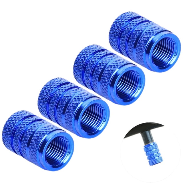 Splihome Knurled Mountain Bike Valve Cap Motorcycle Car Valve Cover American-Style 4Pcs blue