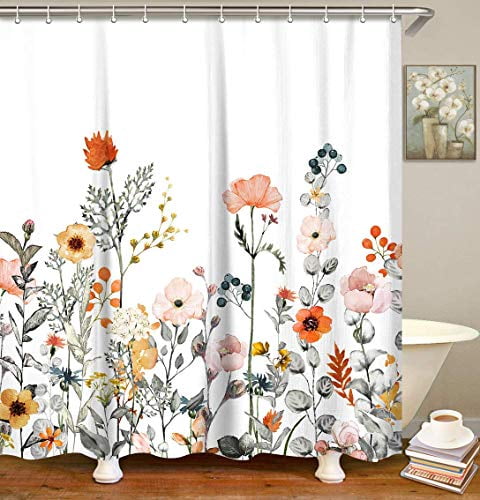 LIVILAN Fabric Floral Shower Curtain Set with 12 Hooks Watercolor Decorative Bath Curtain Modern Bathroom Accessories, Machine Washable, Multi-Color LIVILAN Fabric Floral Shower Curtain Set with 12 Hooks Watercolor Decorative Bath Curtain Modern Bathroom Accessories, Machine Washable, Multi-Color